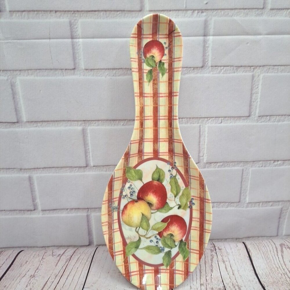 Keller Charles Apples Plaid Spoon Rest Design by Susan Winget Melamine 9.5"‎ V1